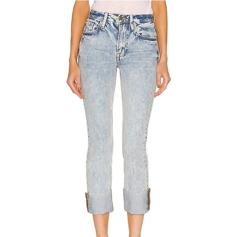 Frame NWT Le Piper Wide Cuff Richlake Jeans Size 29 Raw Cuffed Hem High Rise